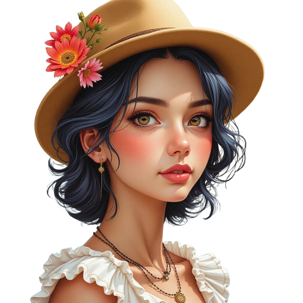 Elegant Beauty in a Floral Hat